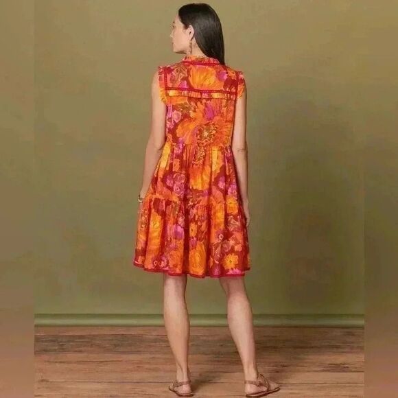 Sundance Beautiful Bright Sun Dress. Beaded ties Decorative Corded Trim. - Picture 9 of 11